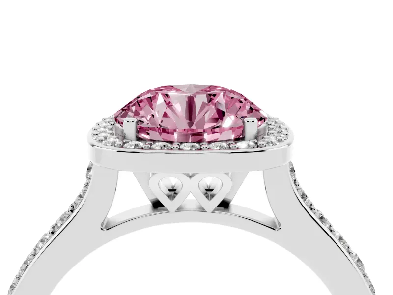 Round Halo Engagement Ring Setting for a Fancy Pink Lab-Grown Diamond | Platinum - Design NV-24729