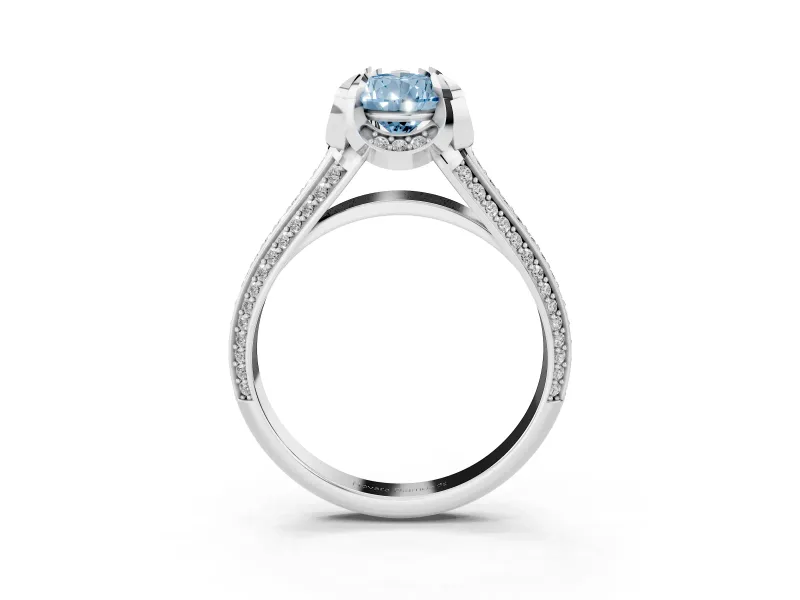 Fancy Blue Pear Cut Diamond Pavé Split Shank Solitaire Ring Set in White gold with Prong Setting
