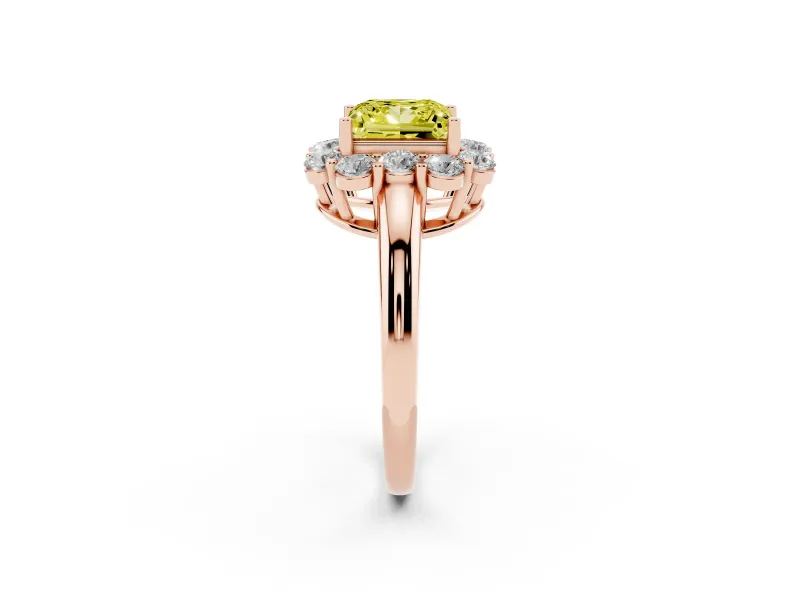Princess Cut Graduated Milgrain Halo Engagement Ring Setting for a Fancy Yellow Lab-Grown Diamond | Rose Gold