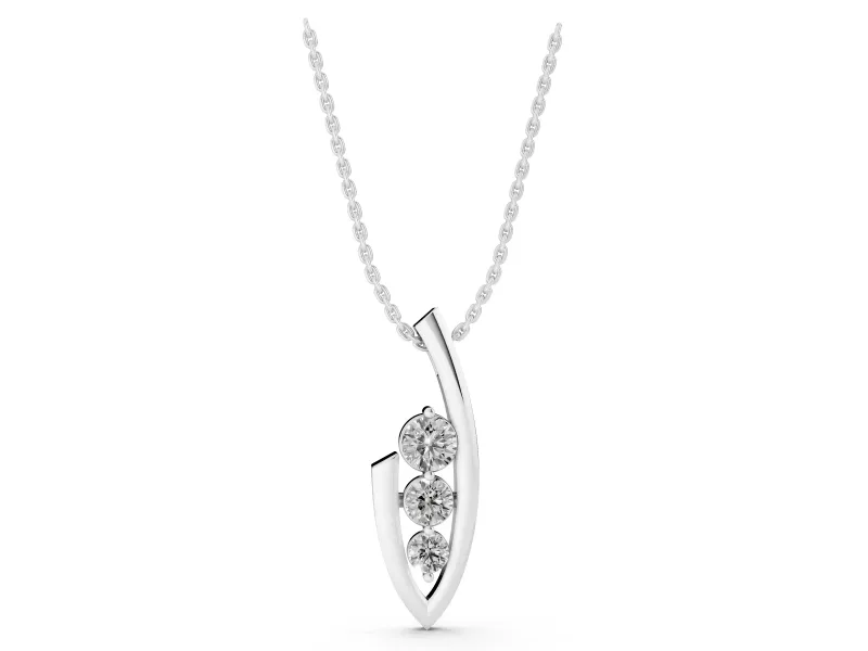 Round Lab-Grown Diamond Graduated Three-Stone Curved Frame Pendant | Open Frame | White Gold
