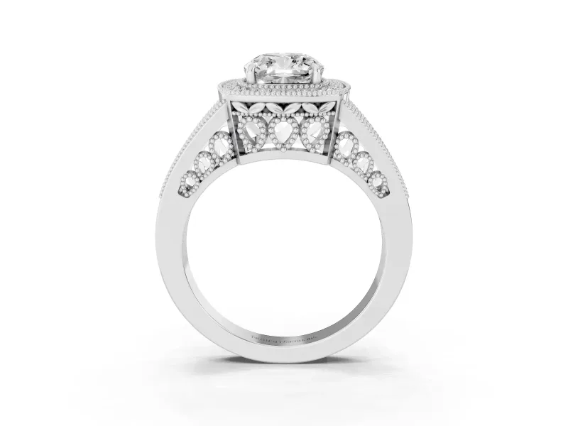 Cushion Cut Vintage Milgrain Halo Engagement Ring Setting | Pave Split Shank | Sterling Silver