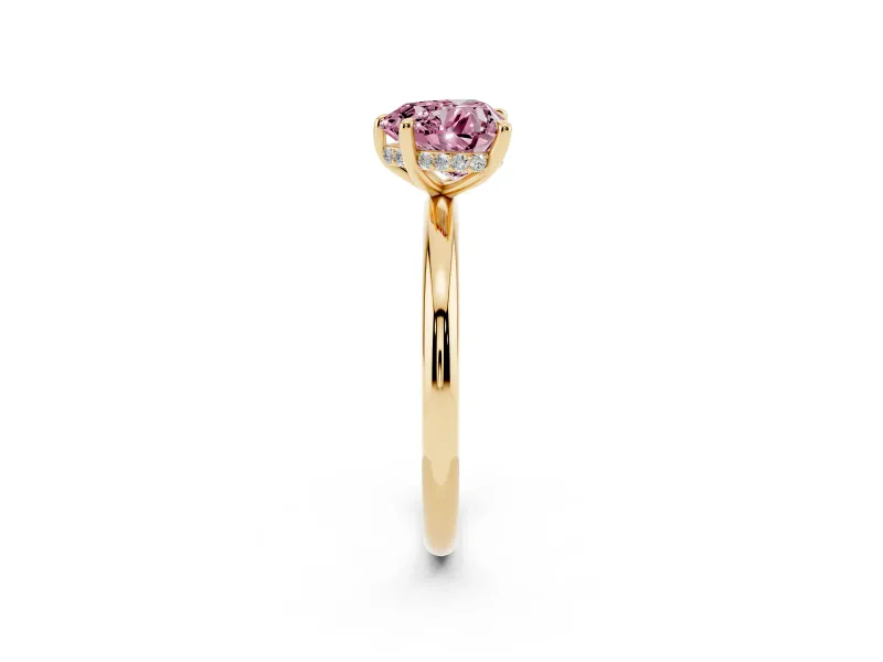 Heart-Shaped Hidden Halo Ring Setting for a Fancy Pink Lab-Grown Diamond | Yellow Gold