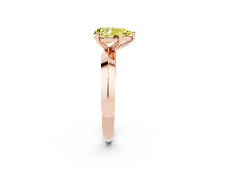 Fancy Yellow Pear Cut Diamond Solitaire Engagement Ring Set in Rose gold with Flat Band and Prong Setting