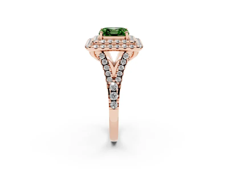 Asscher Cut Halo Split Shank Engagement Ring Setting for a Fancy Green Lab-Grown Diamond | Pavé Strands | Rose Gold
