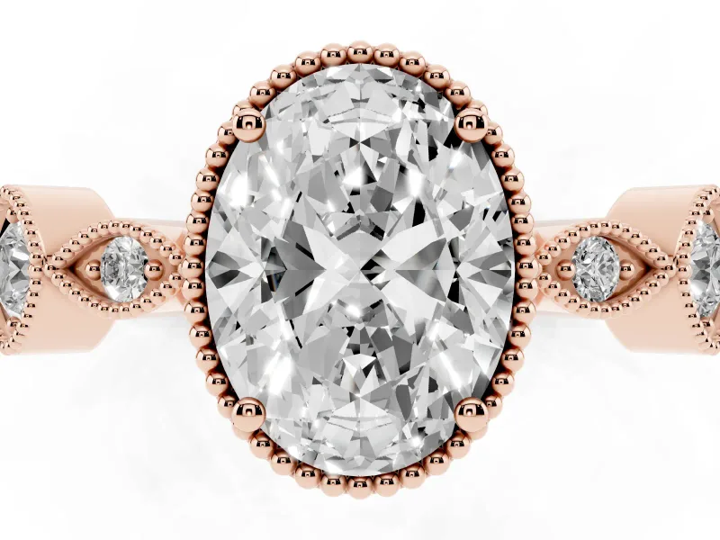 Oval Vintage Milgrain Engagement Ring Setting | Marquise and Square Stations | Rose Gold