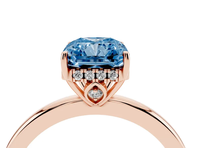 Radiant Cut Engagement Ring Setting for a Fancy Blue Lab-Grown Diamond | Hidden Halo | Rose Gold