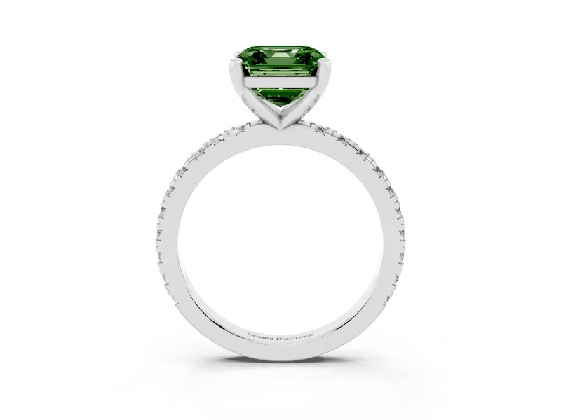 Asscher Cut Pavé Engagement Ring Setting for a Fancy Green Lab-Grown Diamond | White Gold