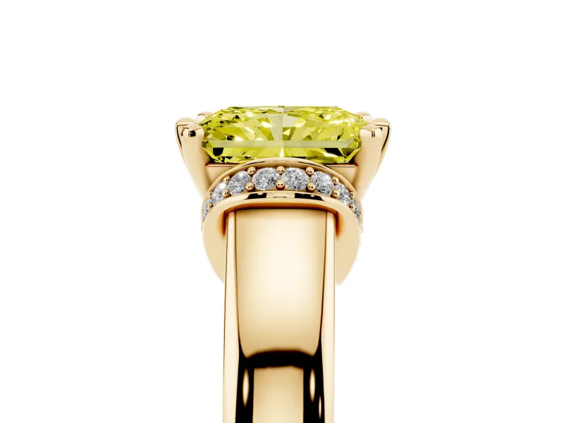 Radiant Cut Pavé Collar Engagement Ring Setting for a Fancy Yellow Lab-Grown Diamond | Yellow Gold