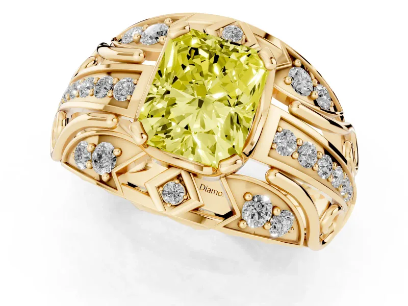 Radiant Cut Art Deco Engagement Ring Setting for a Fancy Yellow Lab-Grown Diamond | Yellow Gold