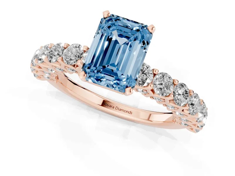 Emerald Cut Shared Prong Engagement Ring Setting for a Fancy Blue Lab-Grown Diamond | Rose Gold