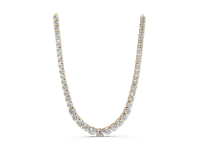 Round Lab-Grown Diamond Graduated Tennis Necklace | Four-Prong Heads | Yellow Gold