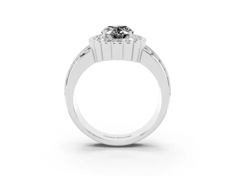 Oval Scalloped Halo Engagement Ring Setting for a Black Center | Double Row Band | White Gold