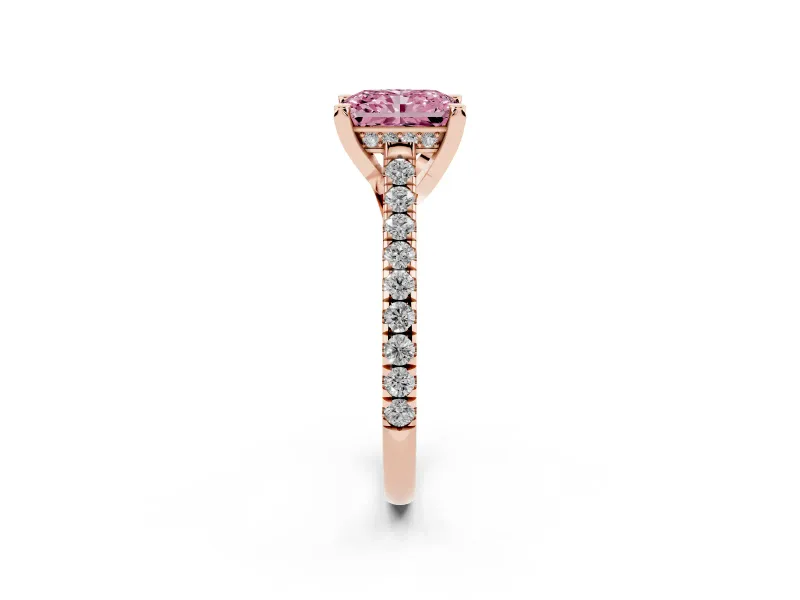 Radiant Cut Hidden Halo Pave Engagement Ring Setting for a Fancy Pink Lab-Grown Diamond | Claw Prongs | Rose Gold