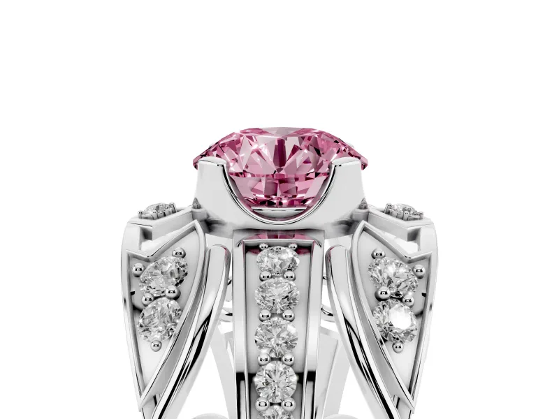 Round Art Deco Graduated Engagement Ring Setting for a Fancy Pink Lab-Grown Diamond | Platinum