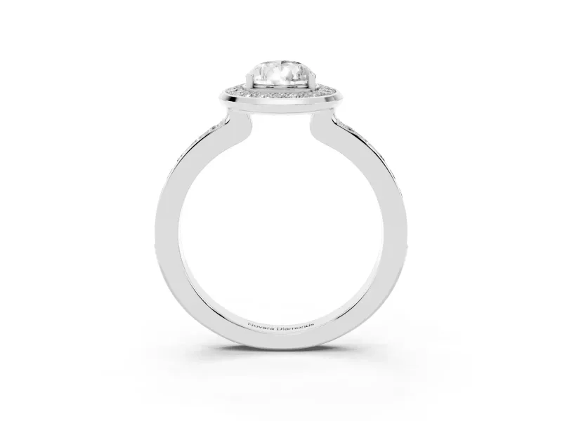 Pear-Shaped Bezel-Rim Halo Engagement Ring Setting | Pave Band | Platinum