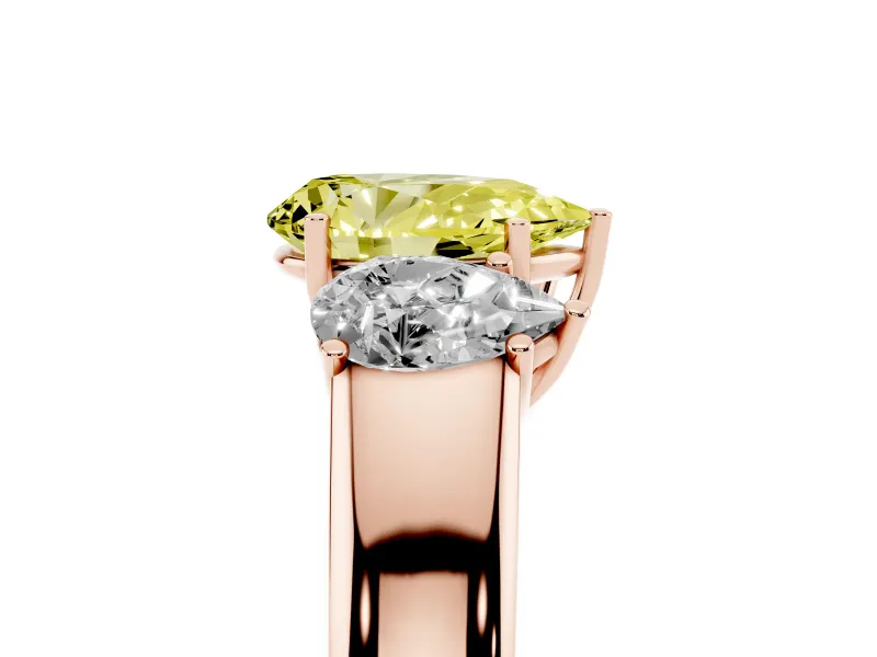 Pear-Shaped 3 Stone Engagement Ring Setting for a Fancy Yellow Lab-Grown Diamond | Rose Gold