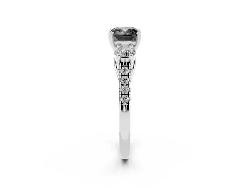 Cushion Cut Three-Stone Engagement Ring Setting for a Black Center | Pavé Shoulders | Platinum