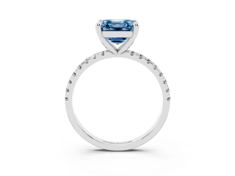 Asscher Cut Engagement Ring Setting for a Fancy Blue Lab-Grown Diamond | Sterling Silver - Design NV-24579