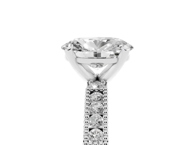 Oval Cut Diamond Solitaire Ring Set in Silver with Slim Pavé Band and Prong Setting