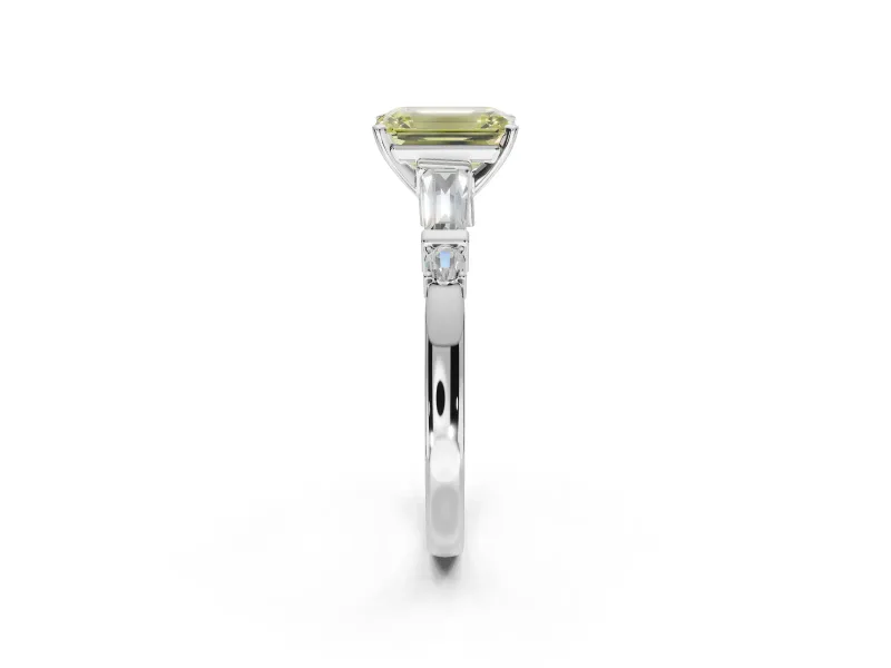 Emerald Cut Tapered Baguette Engagement Ring Setting for a Fancy Yellow Lab-Grown Diamond | Platinum