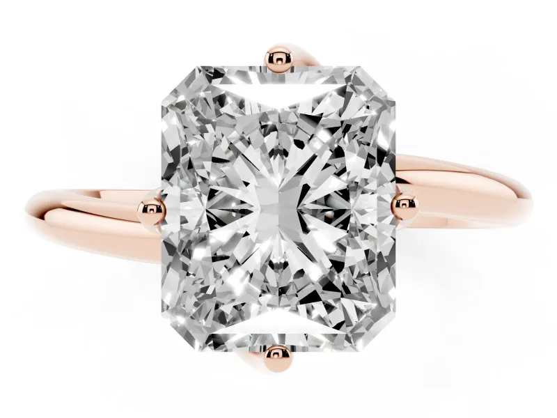 Radiant Cut Bypass Solitaire Engagement Ring Setting | Plain Polished Band | Rose Gold