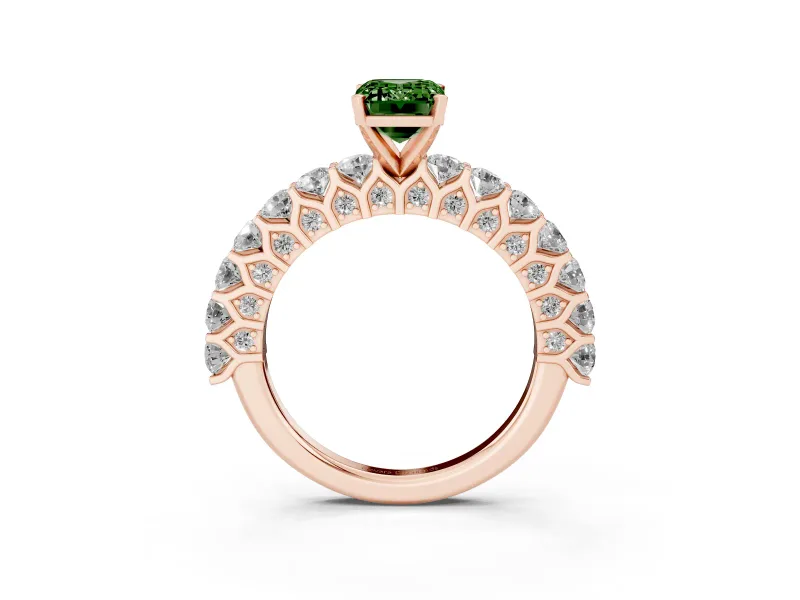 Emerald Cut Shared Prong Engagement Ring Setting for a Fancy Green Lab-Grown Diamond | Rose Gold