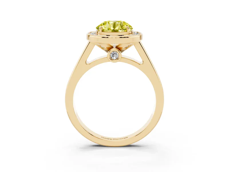 Round Rimmed Halo Engagement Ring Setting for a Fancy Yellow Lab-Grown Diamond | Yellow Gold