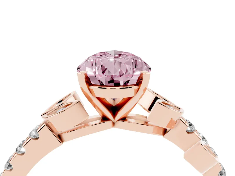 Pear-Shaped Leaf Pavé Engagement Ring Setting for a Fancy Pink Lab-Grown Diamond | Rose Gold