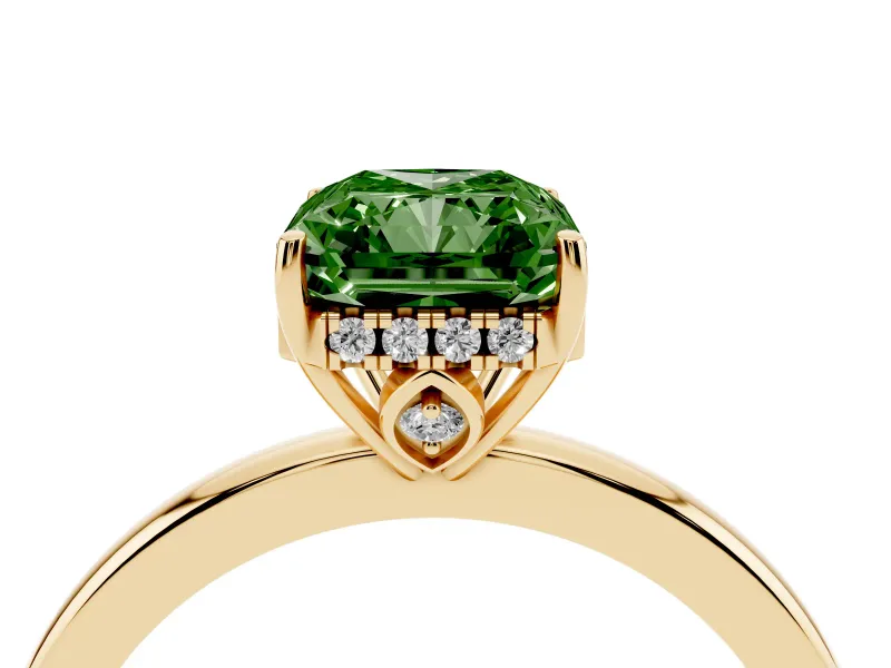 Radiant Cut Engagement Ring Setting for a Fancy Green Lab-Grown Diamond | Hidden Halo | Yellow Gold