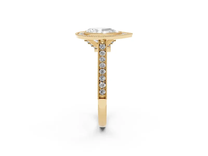 Pear-Shaped Vintage Milgrain Halo Engagement Ring Setting | Bezel Head | Yellow Gold