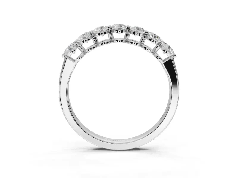 Round Lab-Grown Diamond Half Eternity Wedding Band | Raised Round Heads | Sterling Silver