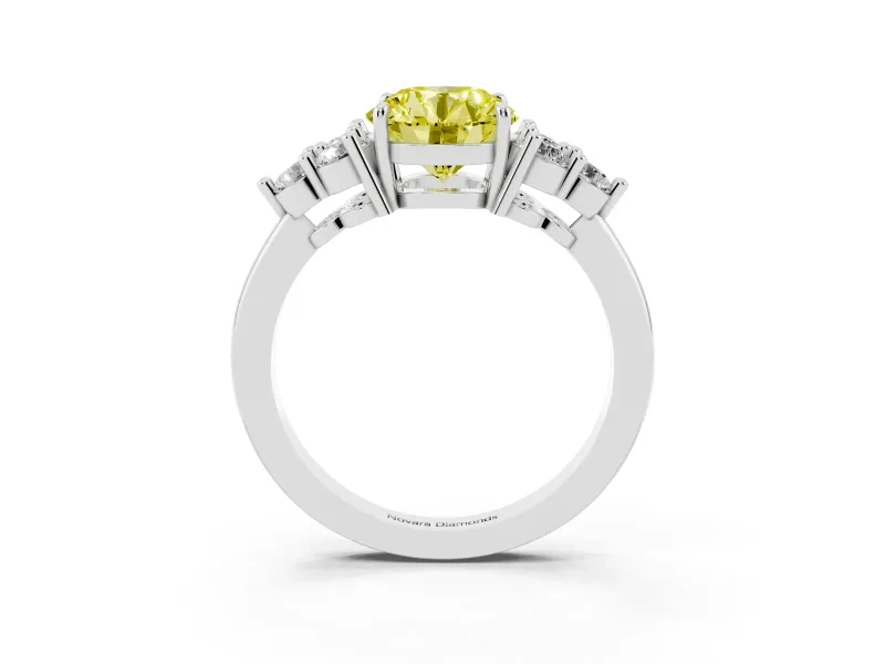 Round Cluster Side Stone Engagement Ring Setting for a Fancy Yellow Lab-Grown Diamond | Plain Band | Sterling Silver
