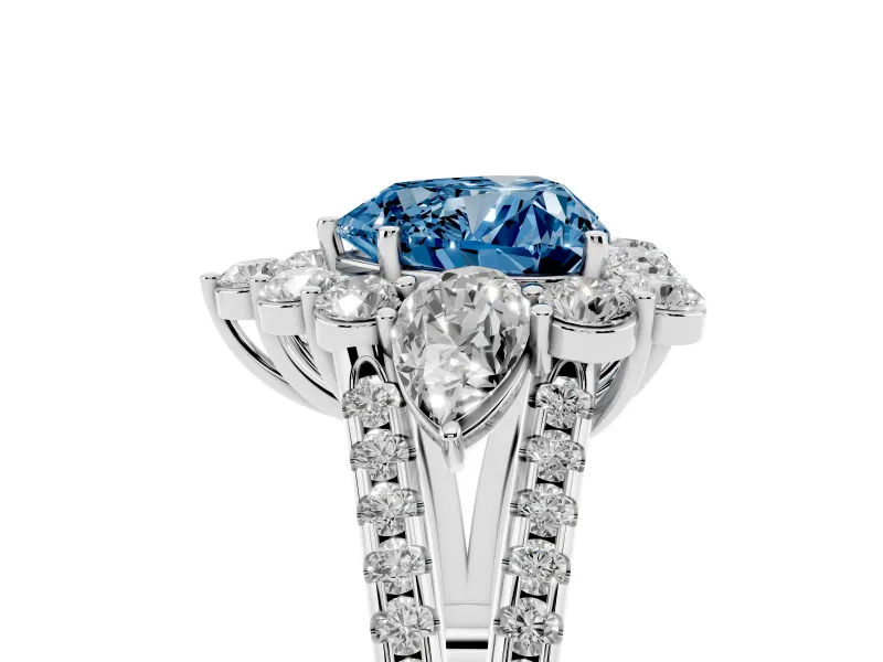 Heart-Shaped Halo Engagement Ring Setting for a Fancy Blue Lab-Grown Diamond | Sterling Silver - Design NV-24738