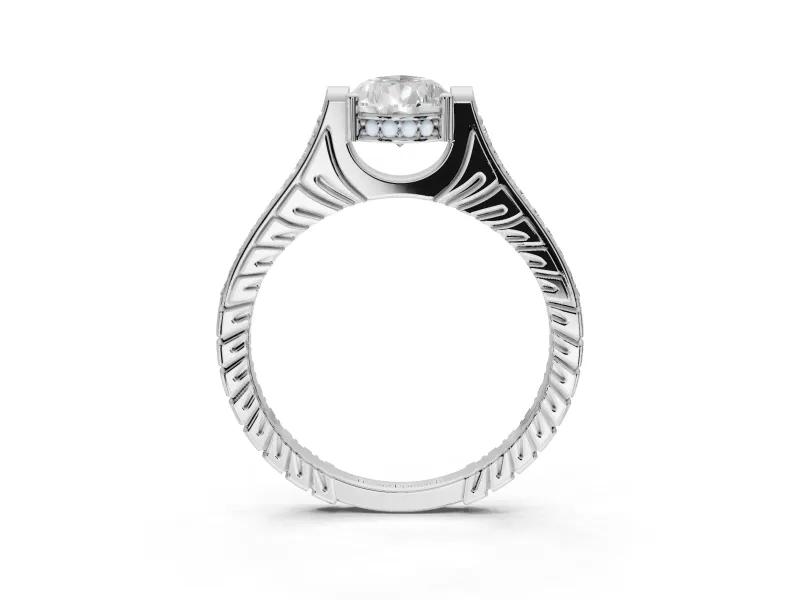 Pear-Shaped Vintage Cathedral Engagement Ring Setting | Carved Band | Sterling Silver