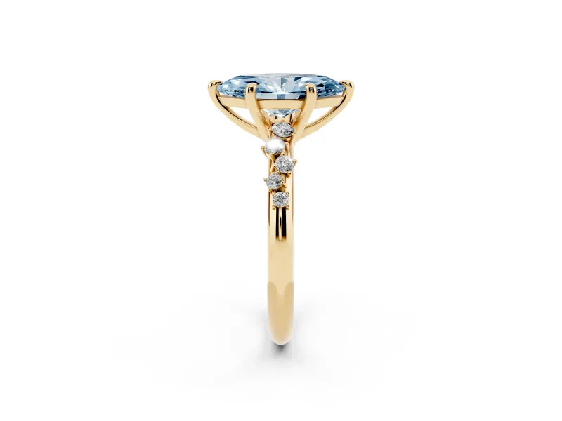 Marquise Graduated Accent Engagement Ring Setting for a Fancy Blue Lab-Grown Diamond | Yellow Gold