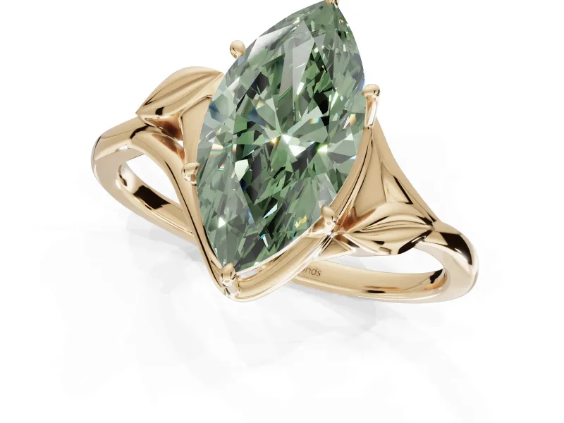 Marquise Bypass Solitaire Engagement Ring Setting for a Fancy Green Lab-Grown Diamond | Yellow Gold