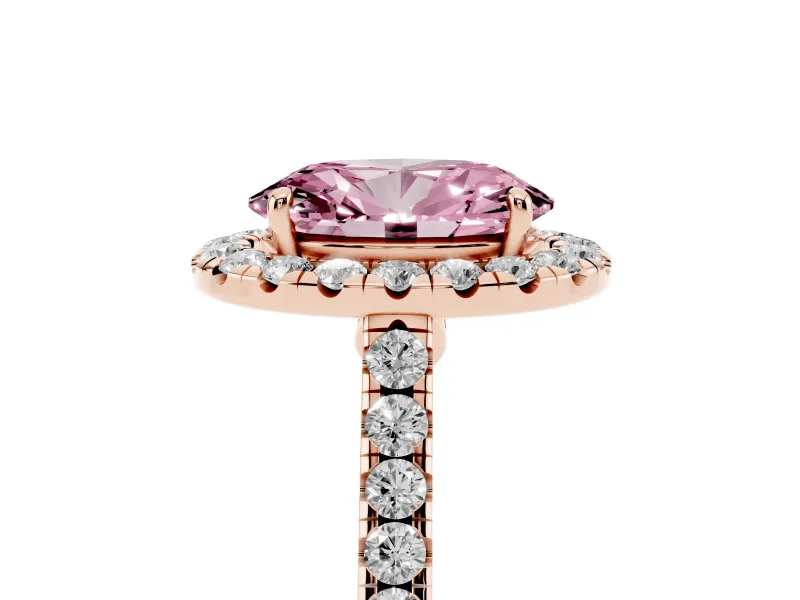 Oval Halo Engagement Ring Setting for a Fancy Pink Lab-Grown Diamond | Pave Shoulders | Rose Gold