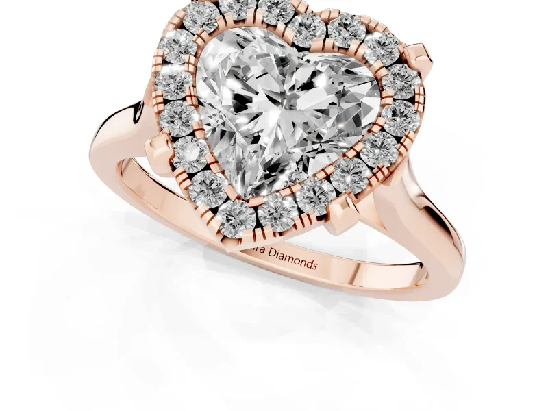 Heart-Shaped Claw Corner Halo Engagement Ring Setting | Slim Plain Band | Rose Gold