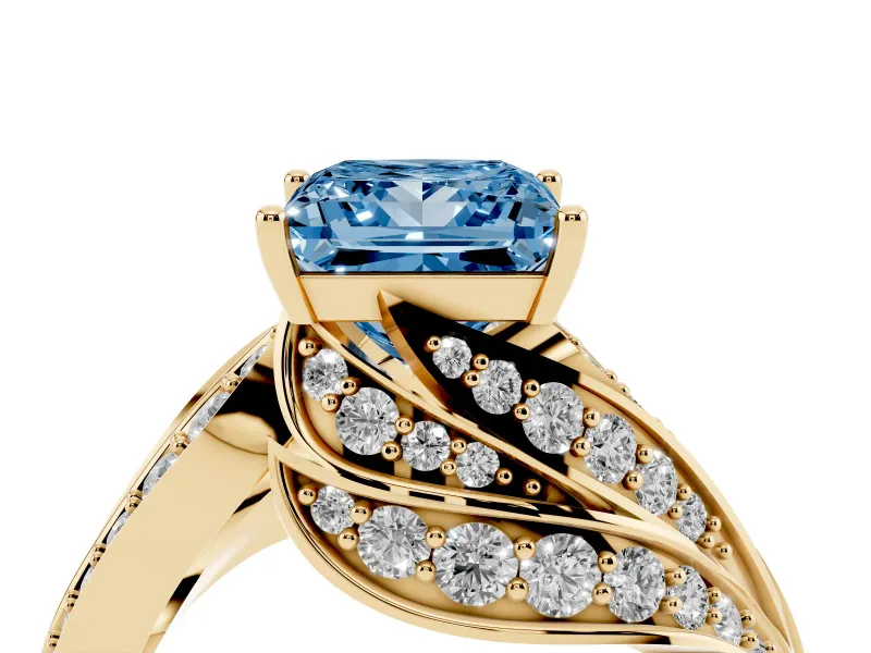 Princess Cut Bypass Pavé Engagement Ring Setting for a Fancy Blue Lab-Grown Diamond | Graduated Pavé | Yellow Gold
