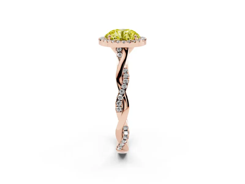 Round Twist Halo Engagement Ring Setting for a Fancy Yellow Lab-Grown Diamond | Rose Gold