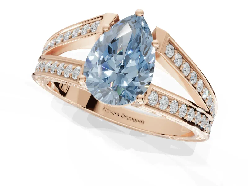 Pear-Shaped Split Shank Pavé Engagement Ring Setting for a Fancy Blue Lab-Grown Diamond | Rose Gold