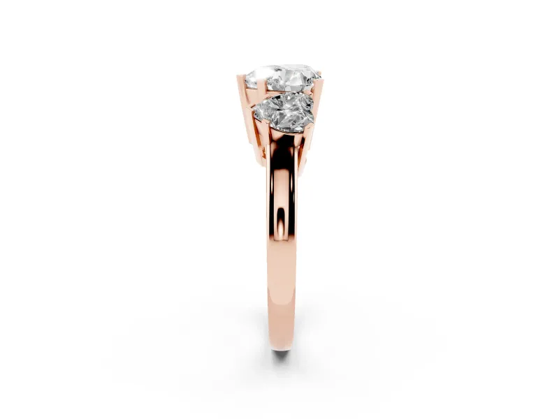 Heart-Shaped Three Stone Engagement Ring Setting | Large Side Stones | Rose Gold