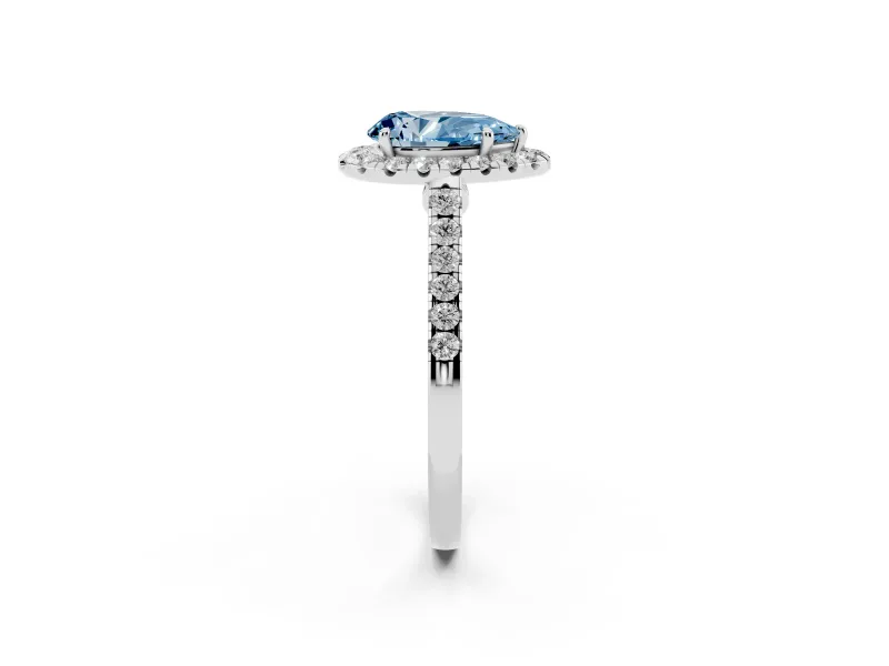 Pear-Shaped Halo Engagement Ring Setting for a Fancy Blue Lab-Grown Diamond | Pave Shoulders | Platinum