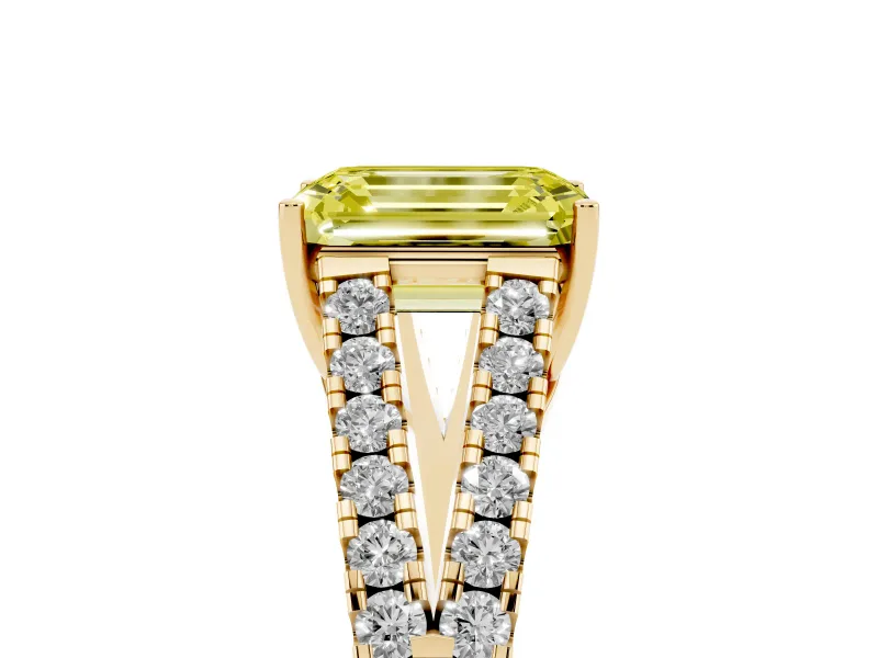 Emerald Cut Graduated Split Shank Engagement Ring Setting for a Fancy Yellow Lab-Grown Diamond | Yellow Gold