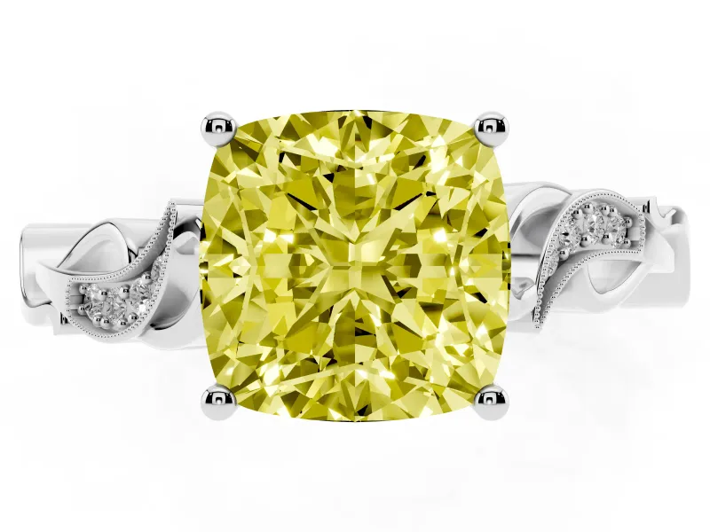 Cushion Cut Vine Engagement Ring Setting for a Fancy Yellow Lab-Grown Diamond | Platinum
