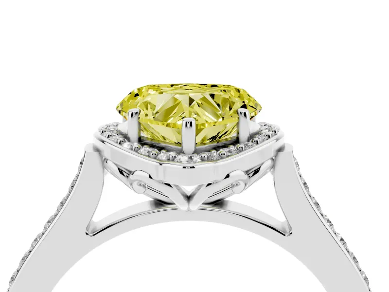 Heart-Shaped Petal Tip Halo Engagement Ring Setting for a Fancy Yellow Lab-Grown Diamond | Pavé Band | Sterling Silver