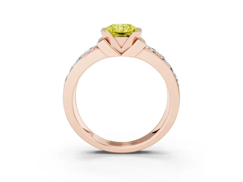 Radiant Cut Half Bezel Engagement Ring Setting for a Fancy Yellow Lab-Grown Diamond | Channel Band | Rose Gold