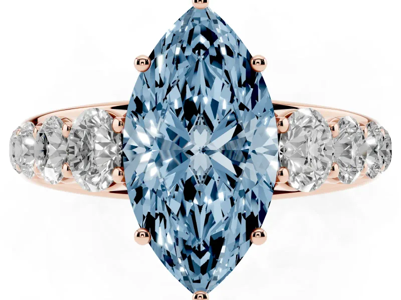 Marquise Graduated Side Stone Engagement Ring Setting for a Fancy Blue Lab-Grown Diamond | Flat Top Band | Rose Gold