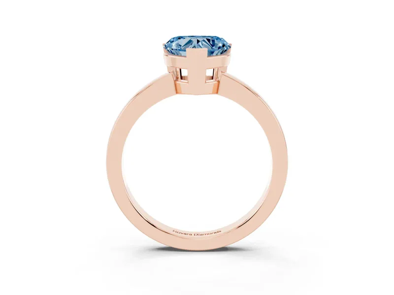 Fancy Blue Heart Cut Diamond Solitaire Ring Set in Rose gold with Prong Head and Smooth Polished Band