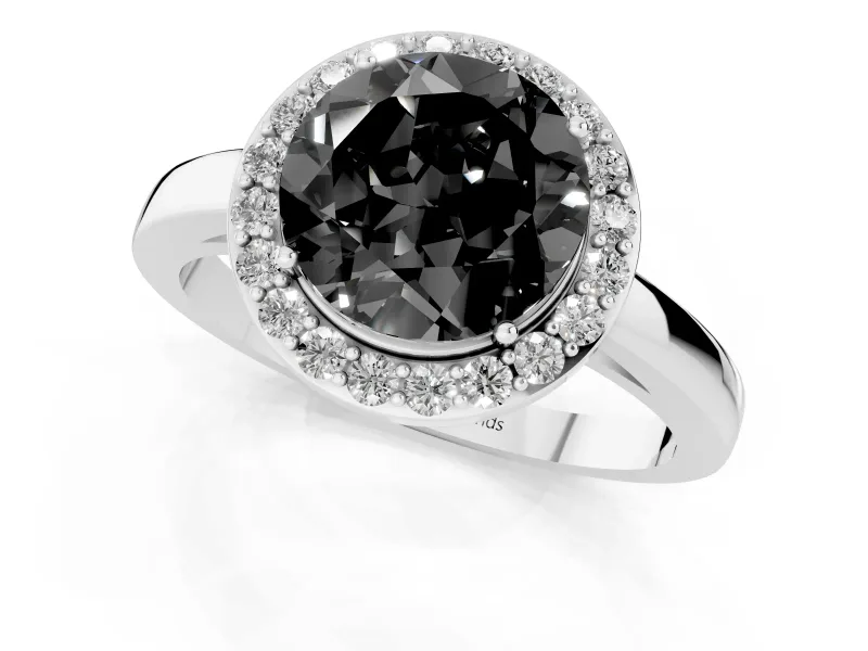 Fancy Black Round Cut Diamond Halo Ring Set in White gold with Solitaire Band and Prong Setting